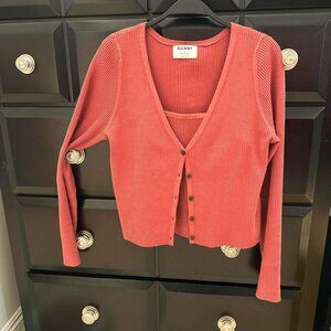 Two piece old navy preppy cardigan and tank top dust rose